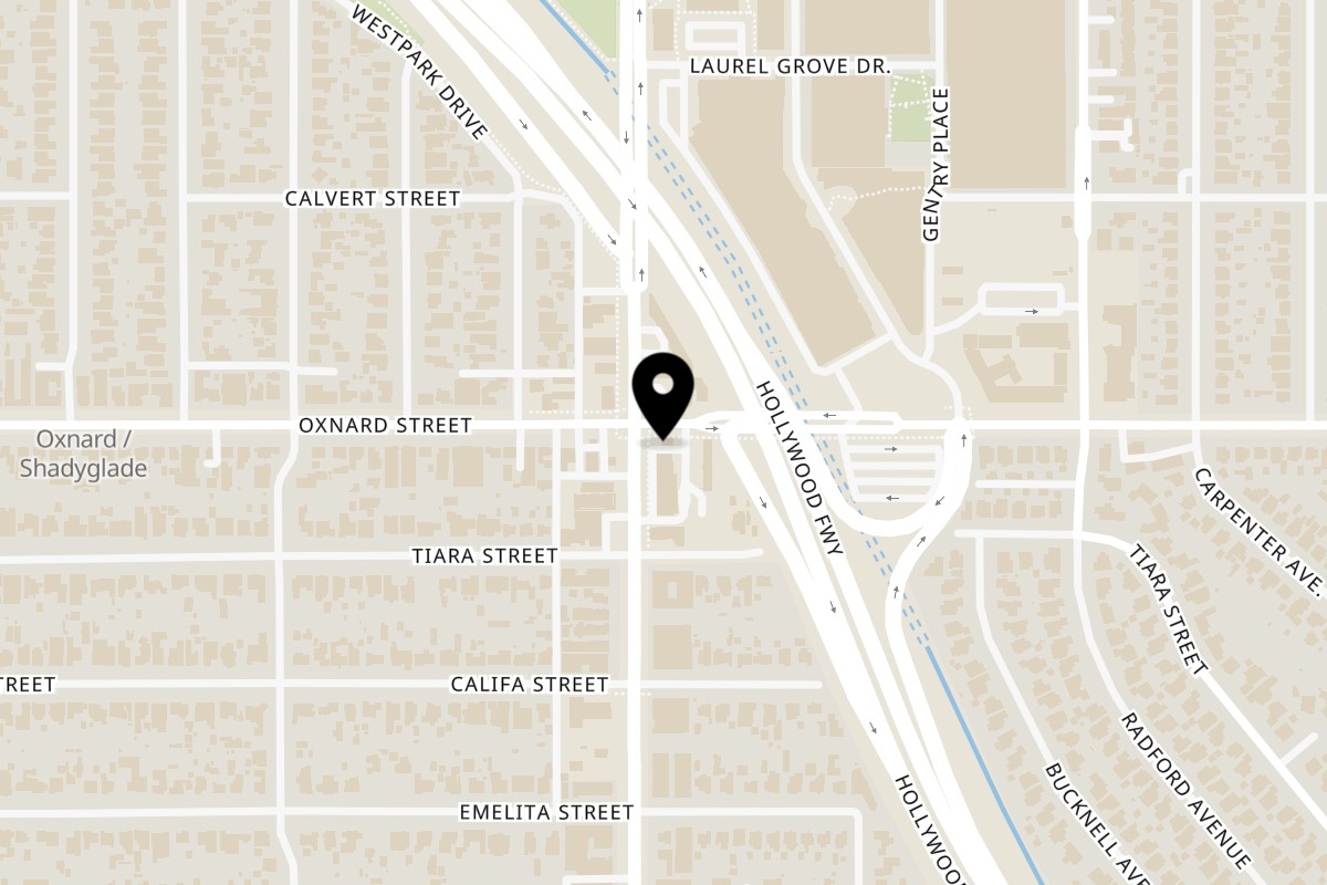 Map showing the location of NoHo Cafe on 5964 Laurel Canyon Blvd in North Hollywood